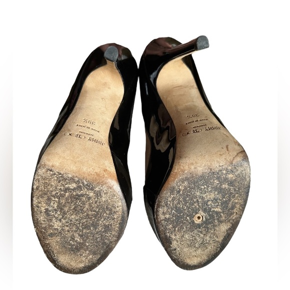 Jimmy Choo Black Patent Leather & Tan Suede Mary Jane Peep-toe Stilettos 🔥 - Picture 13 of 14